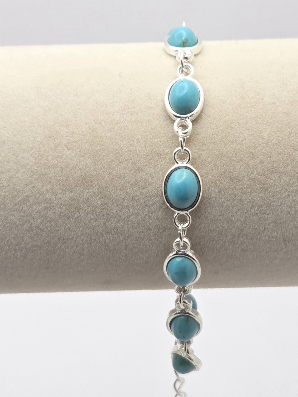 Silver Tone Faux Turquoise Oval Cabochon Link Extender Bracelet